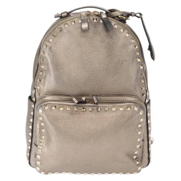 VALENTINO Rock Studs Backpack Leather Silver Gold Auth BA9400 main image 7